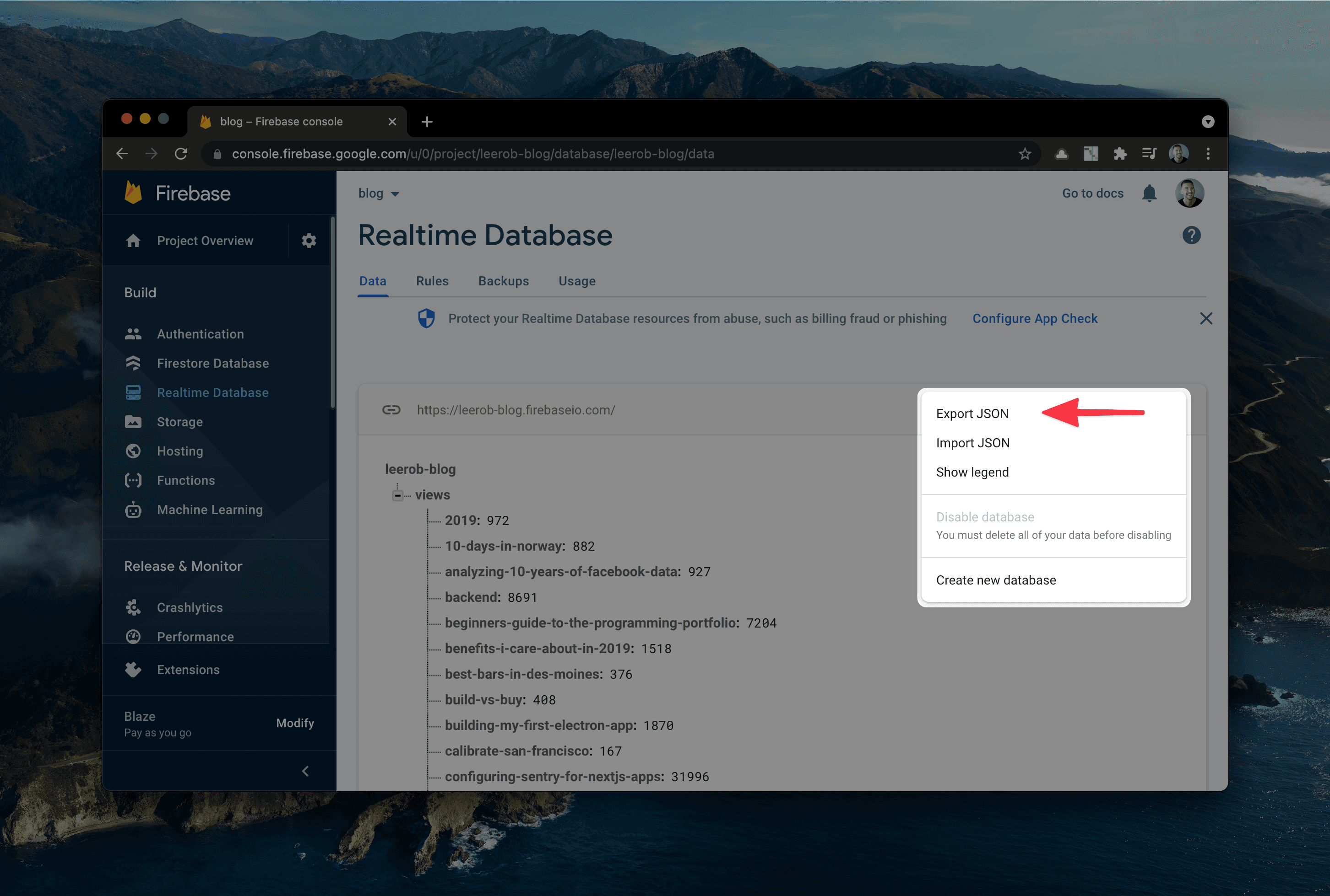 Exporting data from Firebase